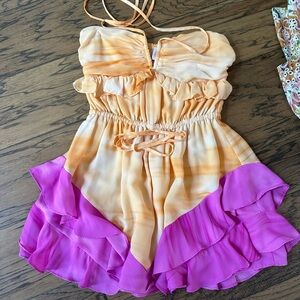 Buddy Love Peach and Magenta halter Romper